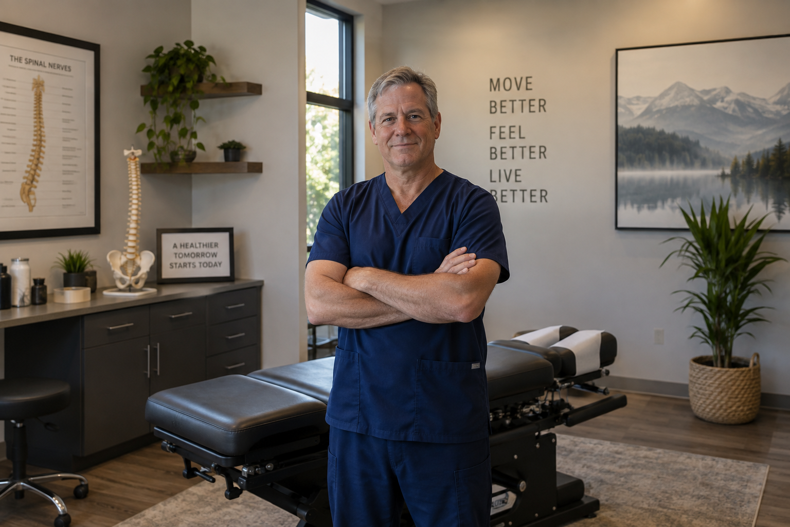 Chiropractor standing in his treatment room